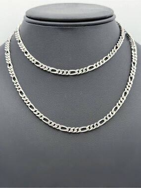 Italy 925 Sterling Silver solid Figaro Chain Necklace 30” 4mm